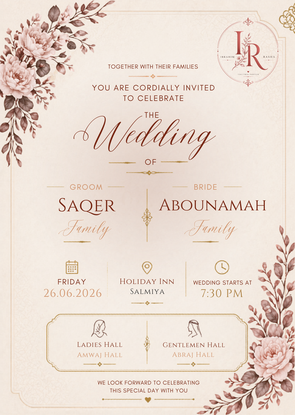 Ibrahim and Rasha wedding invitation details